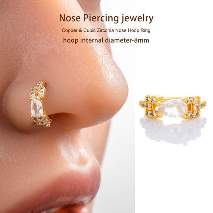 1 Piece Copper Gold Color Zircon Nose Stud h5Picture4