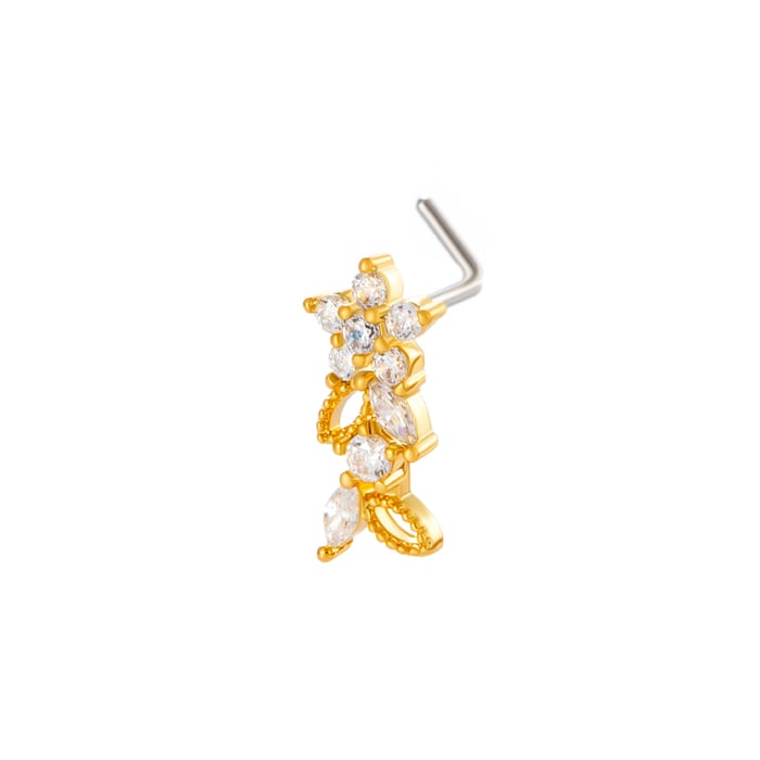 1 Piece Flower Copper Gold Color Zircon Women's Nose Stud