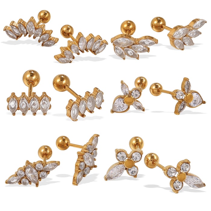 Flower Stainless Steel Gold Color Piercing Earrings h5Picture5