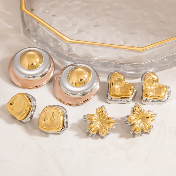 Minimalistische Herz-Ohrstecker aus Edelstahl in Goldfarbe für Damen h5Bild3