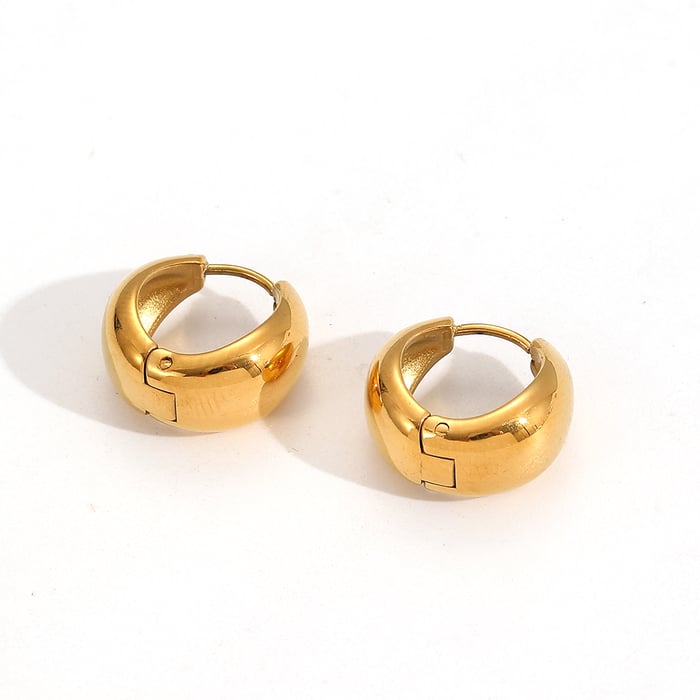 Classic Stainless Steel Gold Color Hoop Earrings 