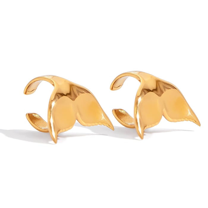 Fish Tail Stainless Steel Gold Color Ear Cuffs