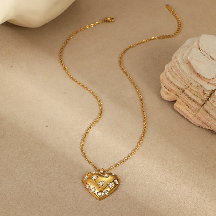 1 Pair Romantic Series Daily Heart Stainless Steel   Gold Color  Women's Pendant Necklaces h5Picture4