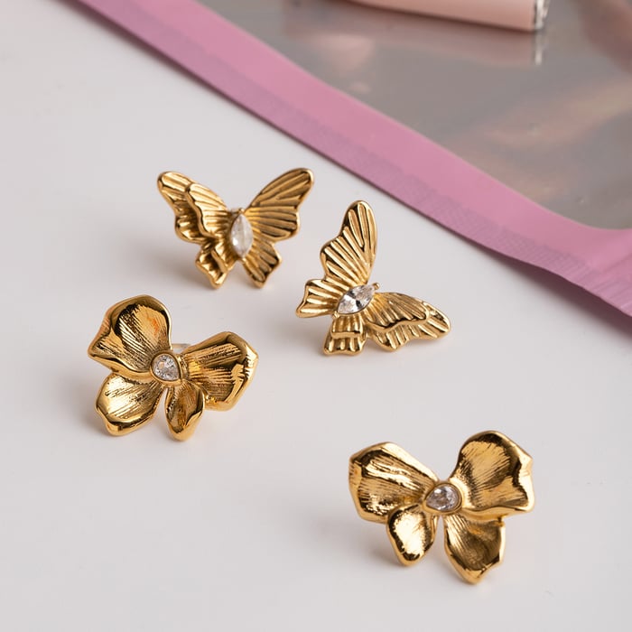 Butterfly Stainless Steel Gold Color Stud Earrings h5Picture2