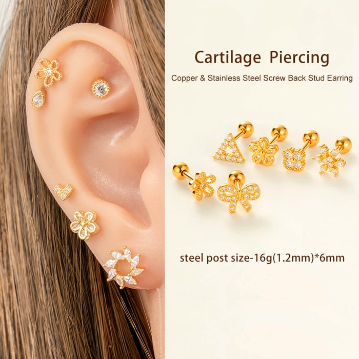 Blume Kupfer Zirkon Piercings Ohrringe Bild4