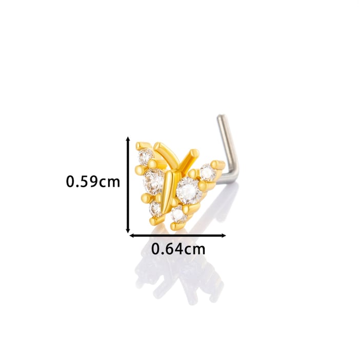 1 Piece Butterfly Copper Gold Color Zircon Women's Nose Stud h5Picture2