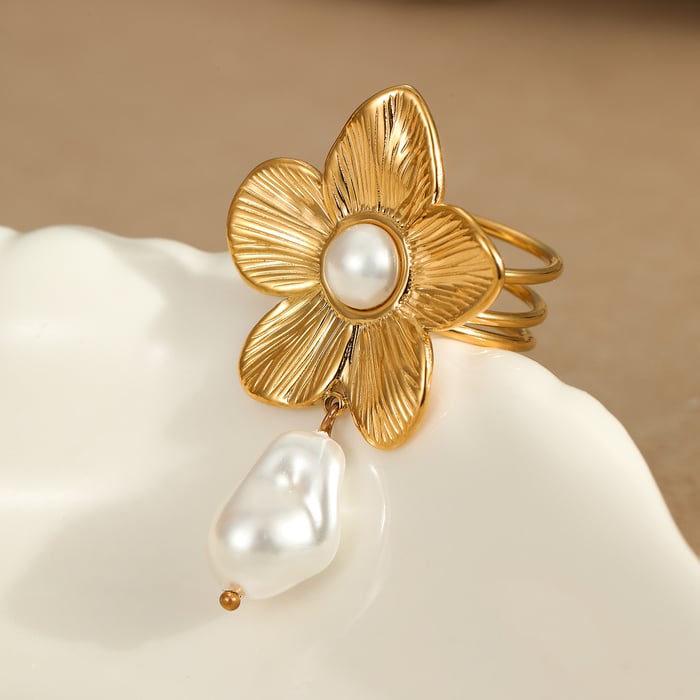 1 Paar Luxuriöse Serie Tägliche Blume Edelstahl Gold Farbe Gold Farbe Ringe h5Bild4
