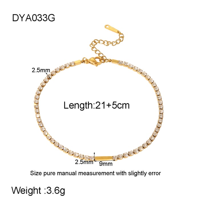 1 Pair Daily Geometric Stainless Steel   Gold Color  Rhinestone Anklets