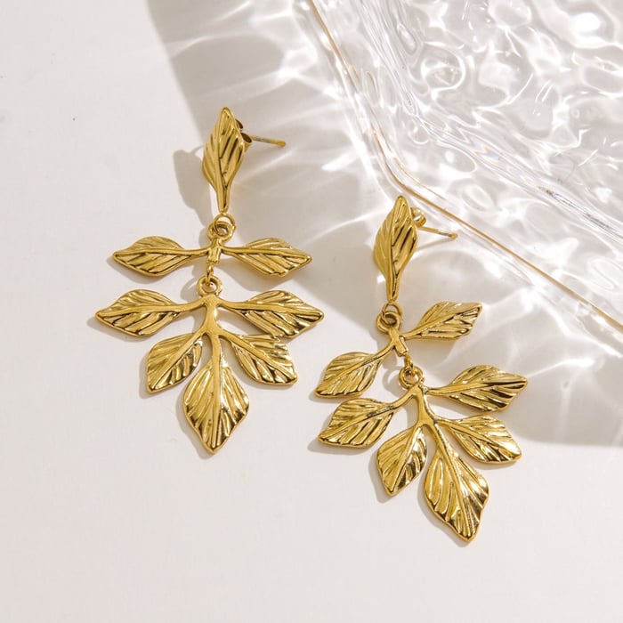 Stylish and Elegant Stainless Steel Leaf-shaped Women's Dangle Earrings h5Picture2