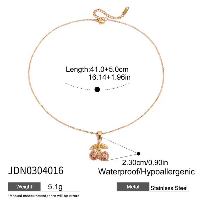 Halsketten mit Anhänger aus Edelstahl in Goldfarbe mit süßer Kirsche h5Bild2