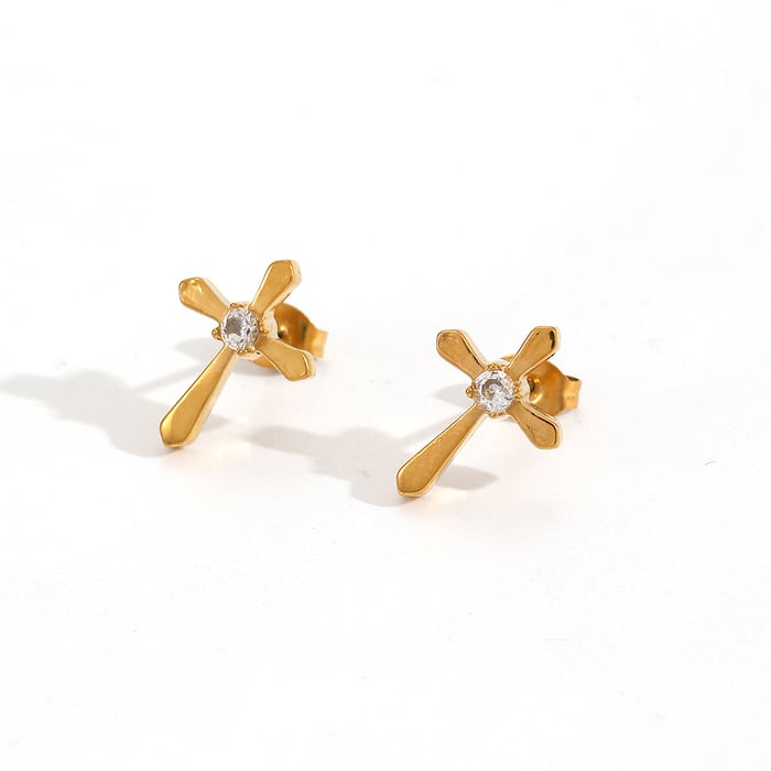 Ohrstecker mit Kreuz aus Edelstahl in Goldfarbe