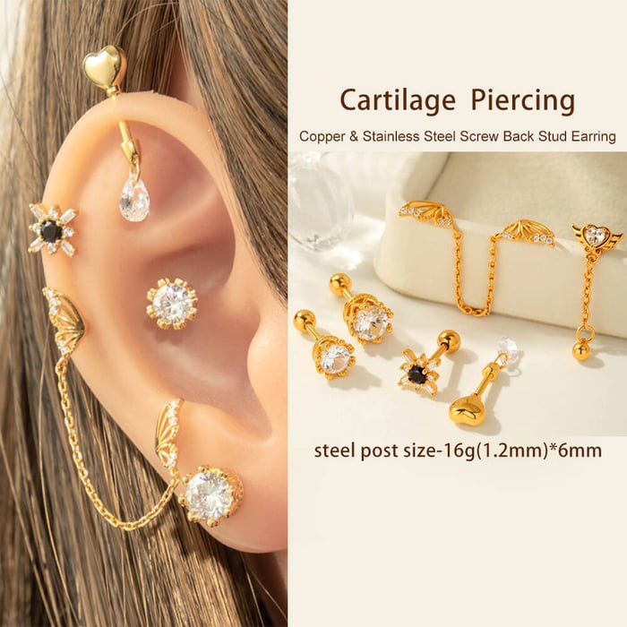 1 Piece Simple Series Simple Heart Copper   Gold Color  Zircon Women's Piercings Earrings h5Picture3
