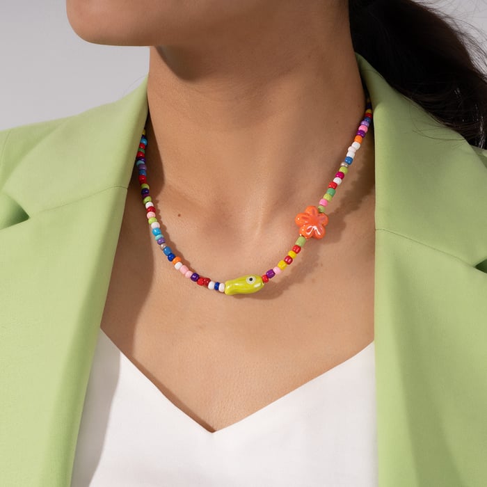 Niedliche Perlen Glas Bunte Damen Perlen Halsketten h5Bild6