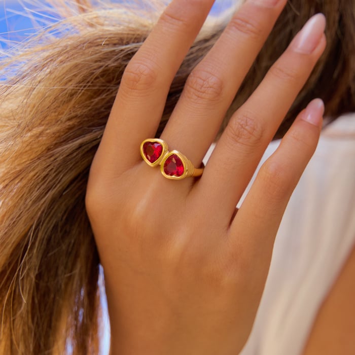 Heart Stainless Steel Gold Color Gemstone Rings h5Picture5