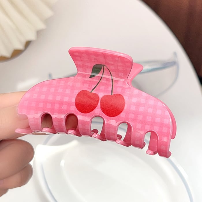 Elegant and Retro Pink Cherry - themed Acrylic Women's Hair Claws 