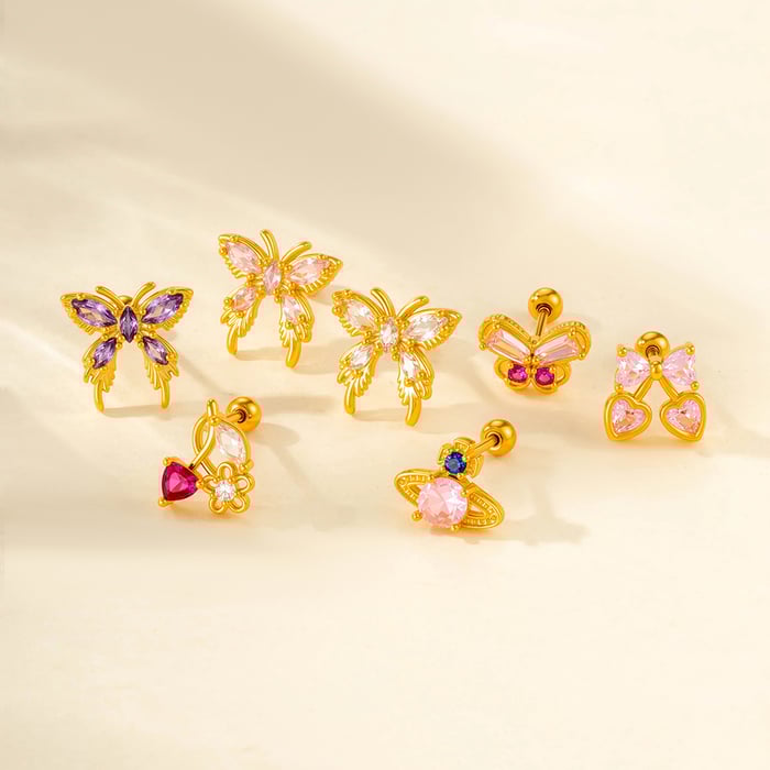1 Piece Butterfly Titanium Steel Zircon Women's Stud Earrings h5Picture4