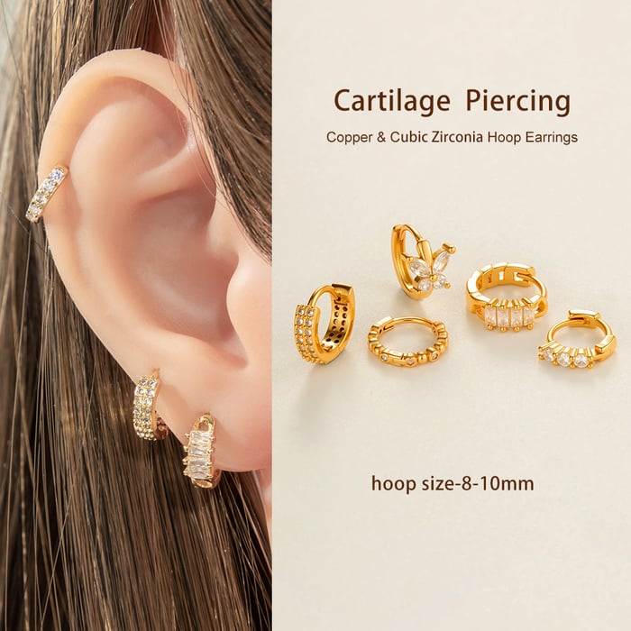 1 Piece Exquisite Rectangular Copper Gold Color Zircon Women's Hoop Earrings h5Picture5