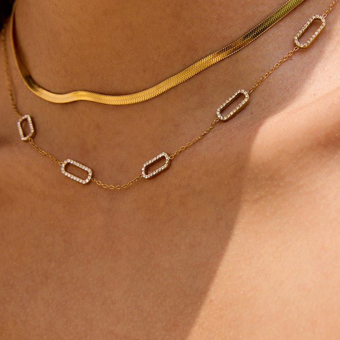 1 Piece Casual Geometric Stainless Steel Gold Color Women's Chain Necklaces h5Picture4