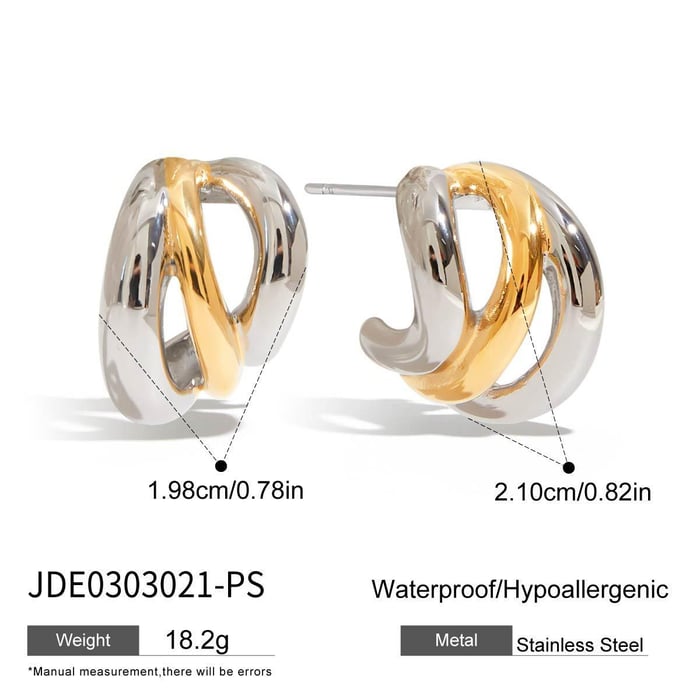 1 Pair Simple Series Twist Stainless Steel Gold Color Women's Hoop Earrings h5Picture2