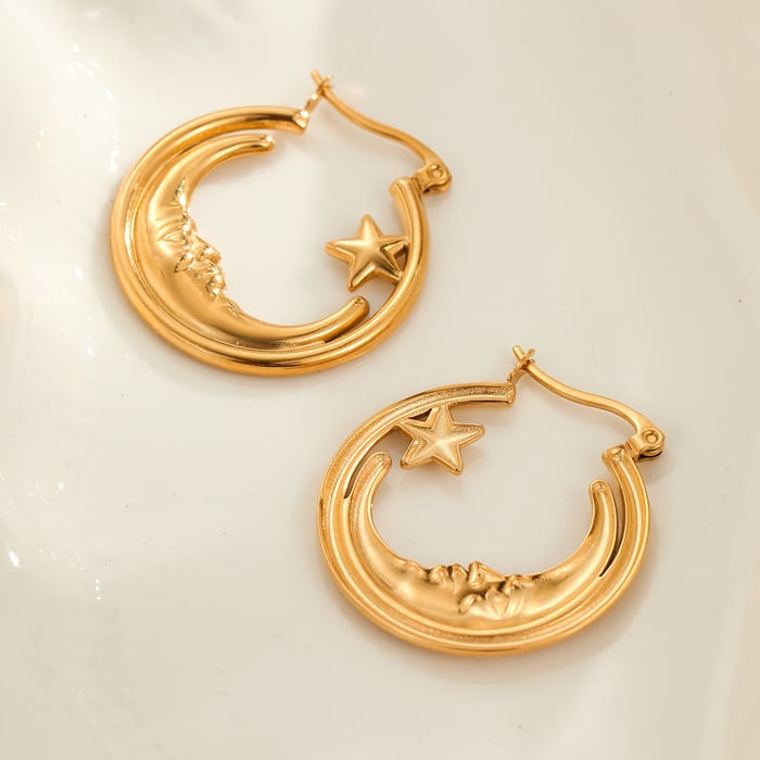 Simple Sun/Moon Stainless Steel  Women's Hoop Earrings h5Picture4