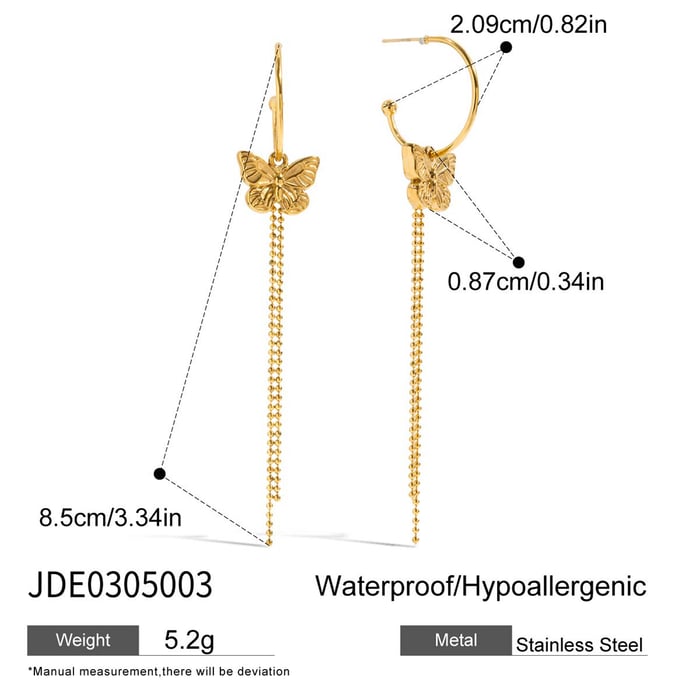 1 Pair Romantic Series Sweet Butterfly Tassels Stainless Steel Gold Color Women's Drop Earrings h5Picture2