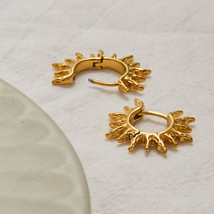 1 Pair Stylish Series Retro Sun Stainless Steel Gold Color Women's Hoop Earrings h5Picture5