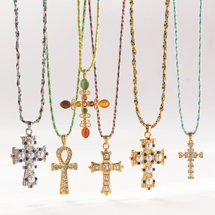 1 Piece Retro Cross Stainless Steel  Gold Color Pendant Necklaces Picture3
