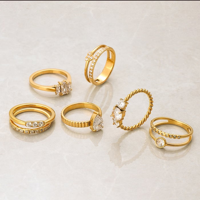 1 Piece Droplet Stainless Steel Gold Color Women's Gemstone Rings h5Picture7
