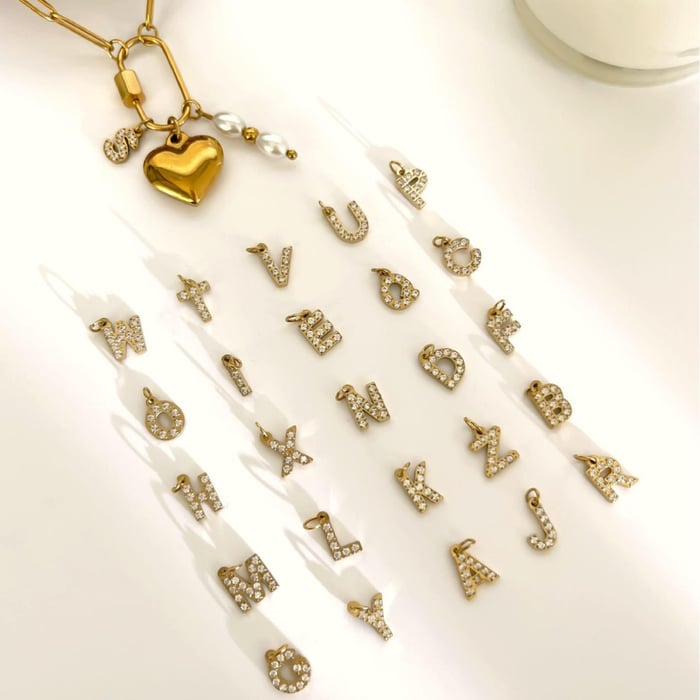 1 Piece Letter Stainless Steel Gold Color Rhinestone Pendant Necklace h5Picture2