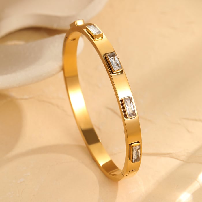 Luxurious Series Daily Geometric Stainless Steel Gold Color Women's Cuff Bracelets h5Picture4