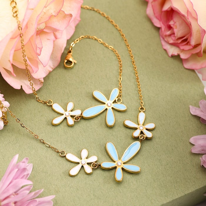 1 Stück zarte Blume Edelstahl Gold Farbe Damen Anhänger Halsketten h5Bild6