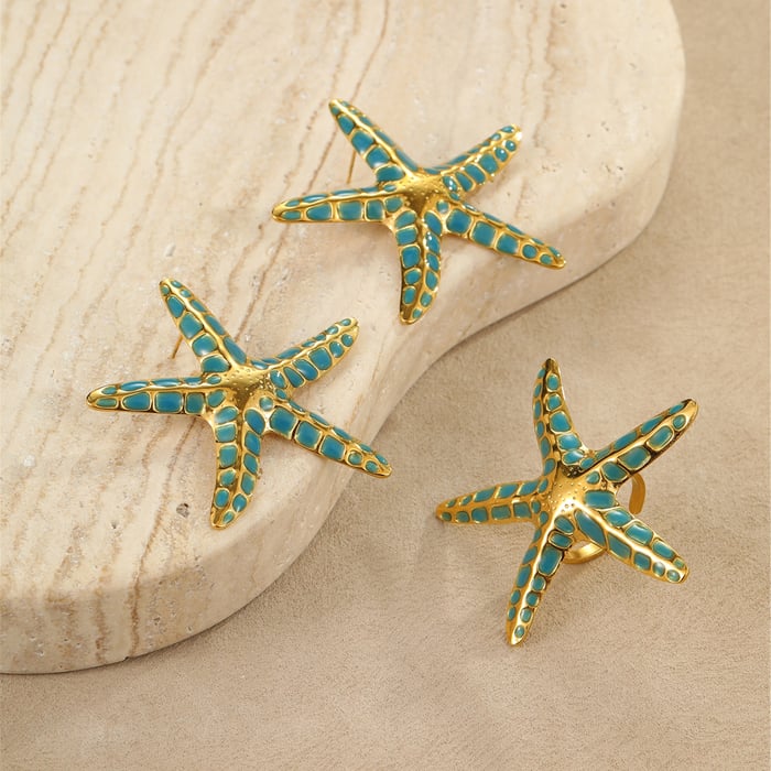 Romantic Vacation Geometric Stainless Steel Gold Color Women's Stud Earrings h5Picture2