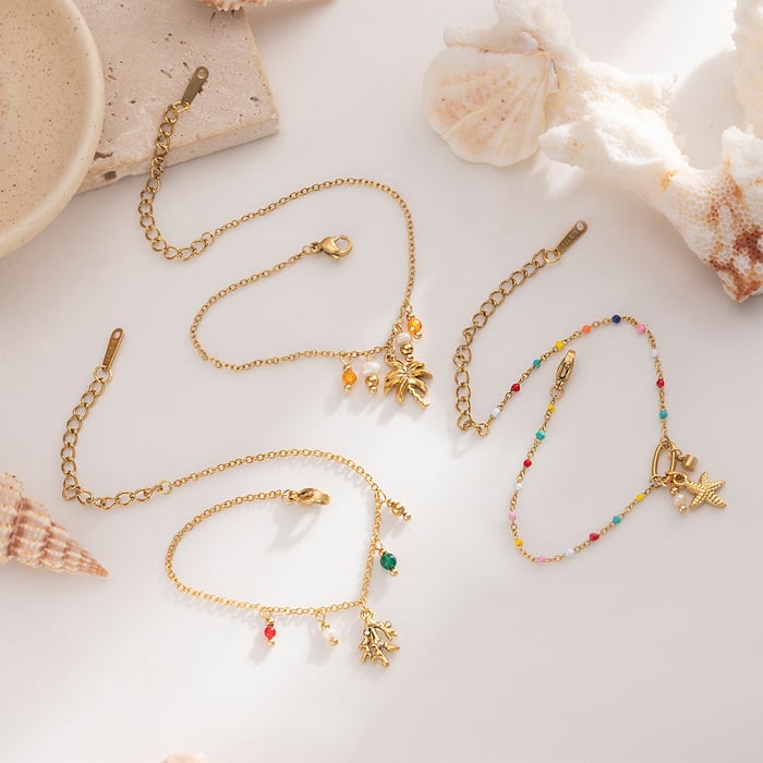 Pulseras con dijes de acero inoxidable color dorado oceánico de 1 pieza h5Imagen4