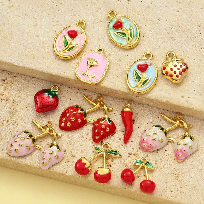 1 Piece Romantic Series DIY Cherry Stainless Steel Gold Color Women's Pendants h5Picture5