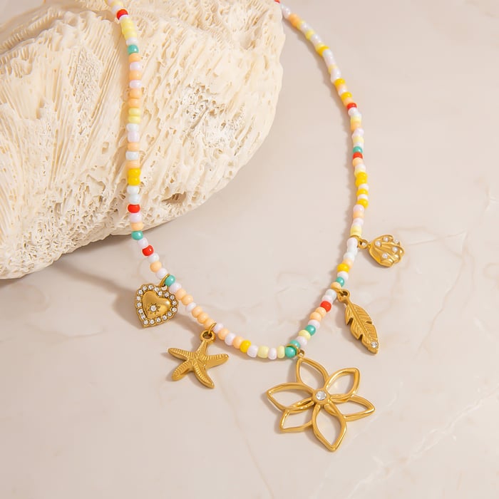 1 Piece Flower Charm Beaded Necklace h5Picture4