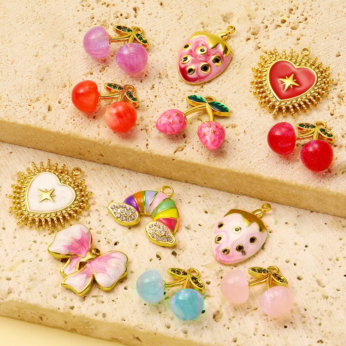 1 Piece Romantic Series DIY Cherry Stainless Steel Gold Color Women's Pendants h5Picture4