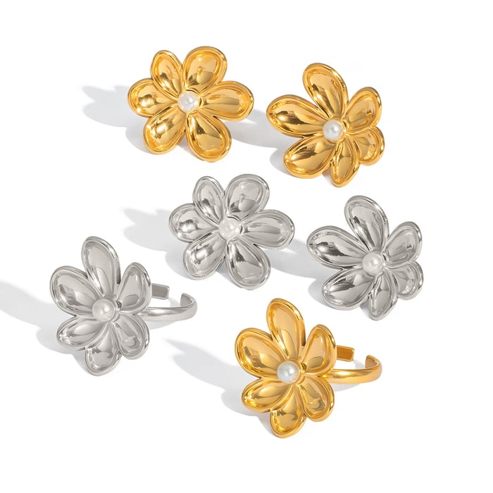 Sweet Flower Stainless Steel Gold Color Earring Sets h5Picture5