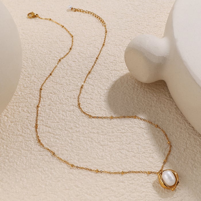 1 Piece Stainless Steel Gold Color Pearl Pendant Necklace h5Picture4