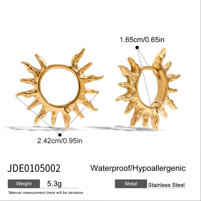 1 Pair Stylish Series Retro Sun Stainless Steel Gold Color Women's Hoop Earrings h5Picture2