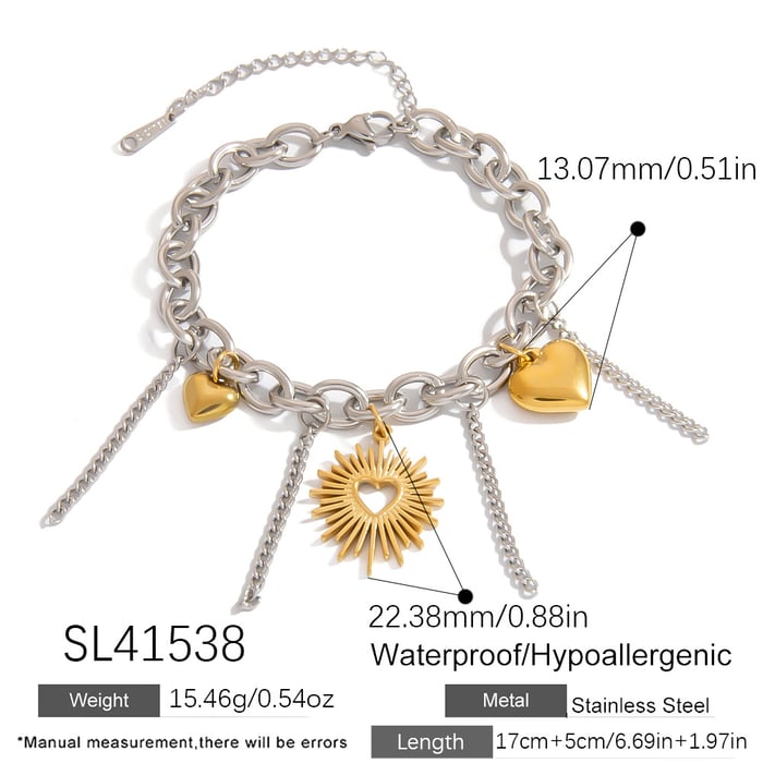 1 Piece Heart Stainless Steel Mixed Color Charm Bracelet h5Picture2