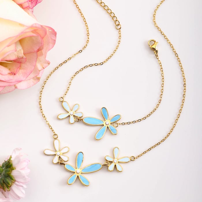 1 Stück zarte Blume Edelstahl Gold Farbe Damen Anhänger Halsketten h5Bild7