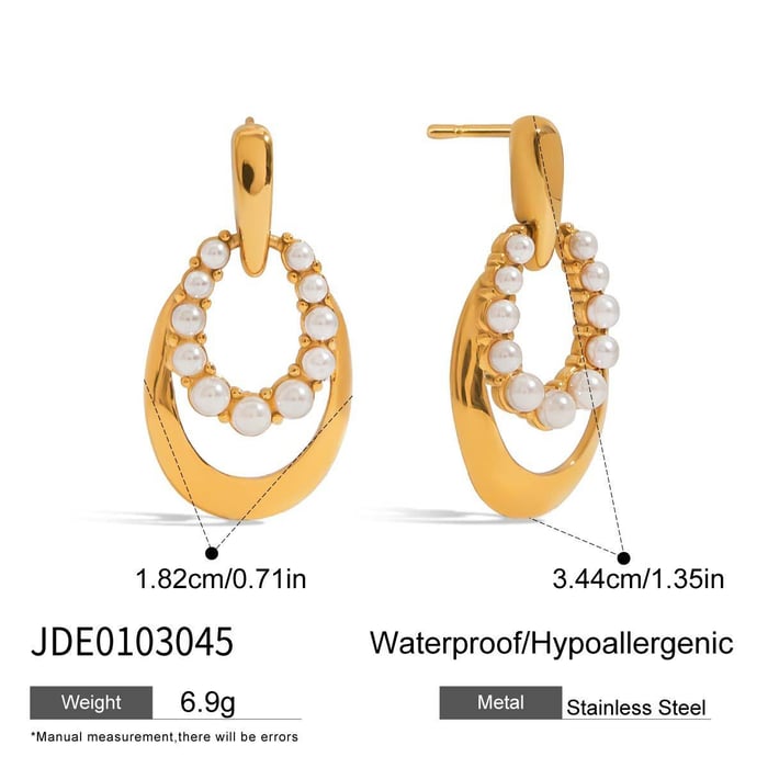 1 Pair Classic Series Retro Droplet Stainless Steel Gold Color Women's Drop Earrings h5Picture2