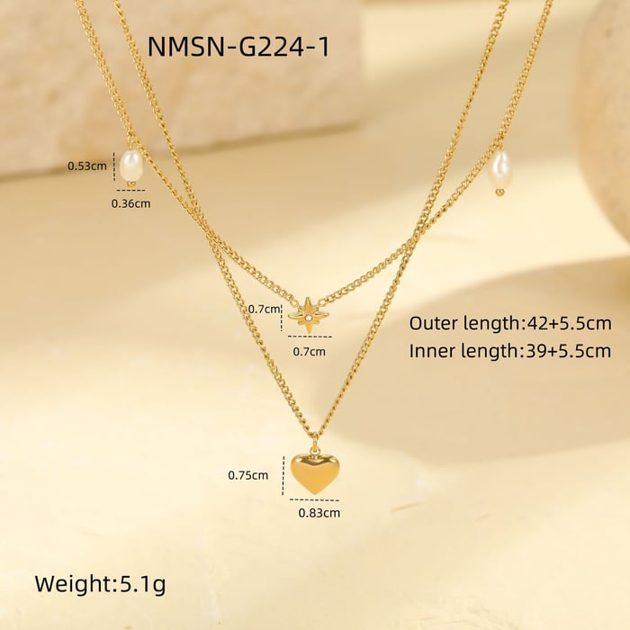 Simple Series Daily Heart Stainless Steel Gold Color Women's Layered Necklaces