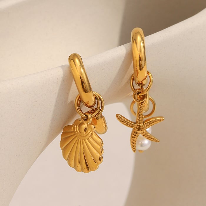 1 Pair Oceanic Shell Shape Gold Color Women's Drop Earrings h5Picture3