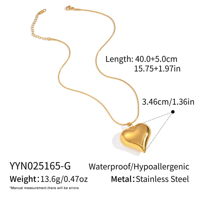 1 Piece Simple Heart Stainless Steel Gold Color Pendant Necklace