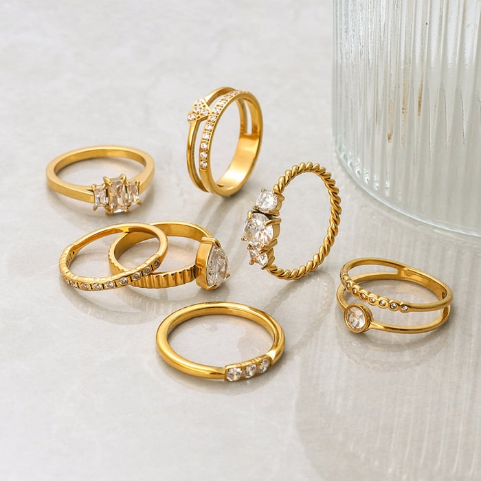 1 Piece Droplet Stainless Steel Gold Color Women's Gemstone Rings h5Picture3