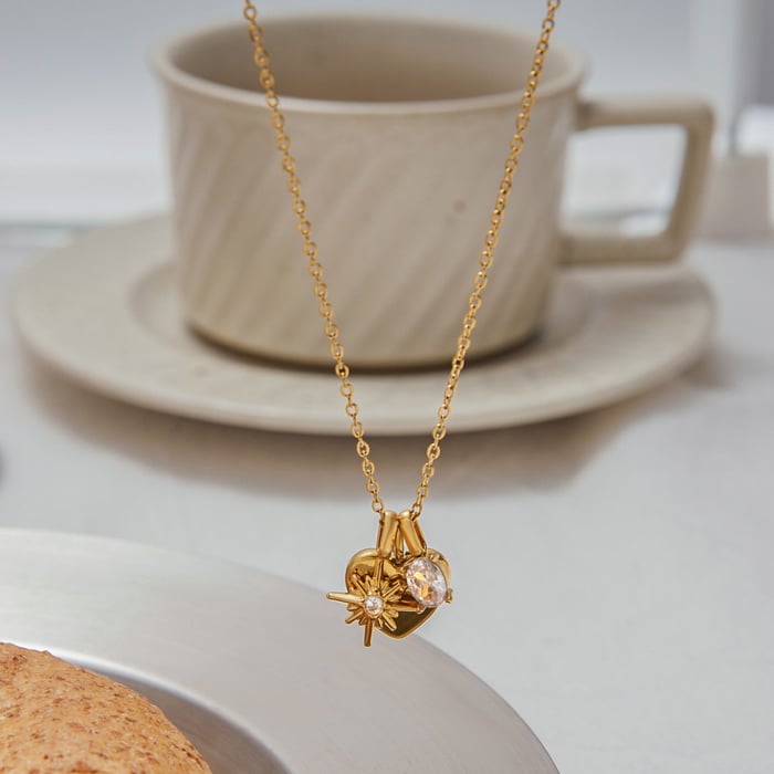 1 Piece Exquisite Heart Stainless Steel Gold Color Women's Pendant Necklaces h5Picture9