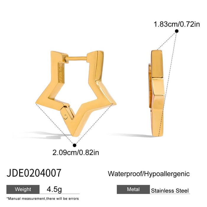 1 Pair Simple Series Classic Star Stainless Steel Gold Color Women's Hoop Earrings h5Picture2