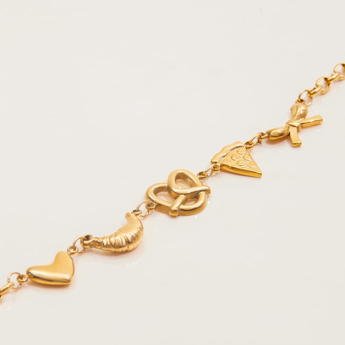 1 Stück Charm-Armbänder aus Edelstahl in Lebensmittelform in Goldfarbe für Damen Bild7