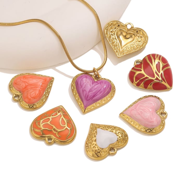 1 Piece DIY Colorful Heart Stainless Steel Women's Pendants h5Picture4